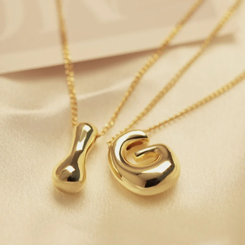 Gold Bubble Letter Initial Necklace