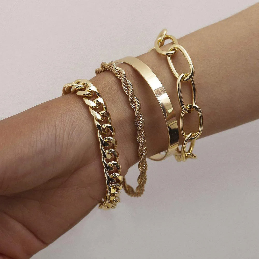 Golden Cuban Bracelet Set