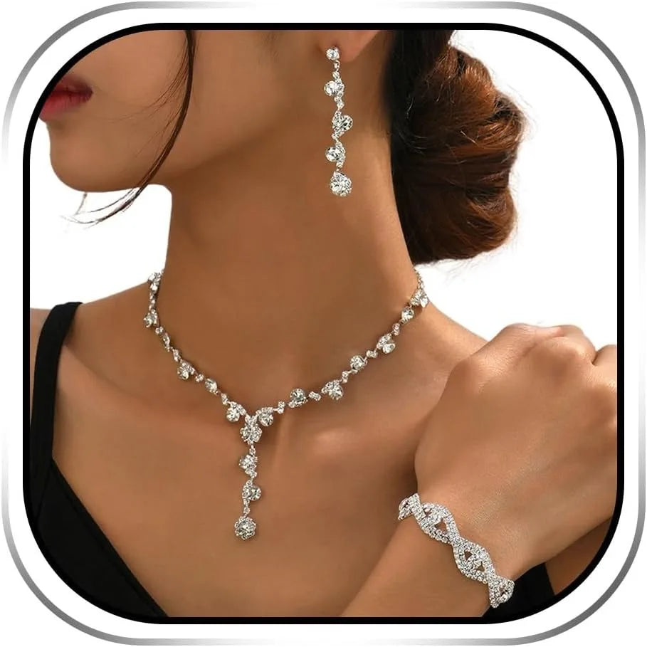 Silver Rhinestone Necklace Set