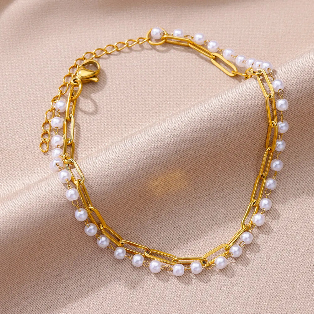 Pearl Gold Stainless Steel Anklet for Women