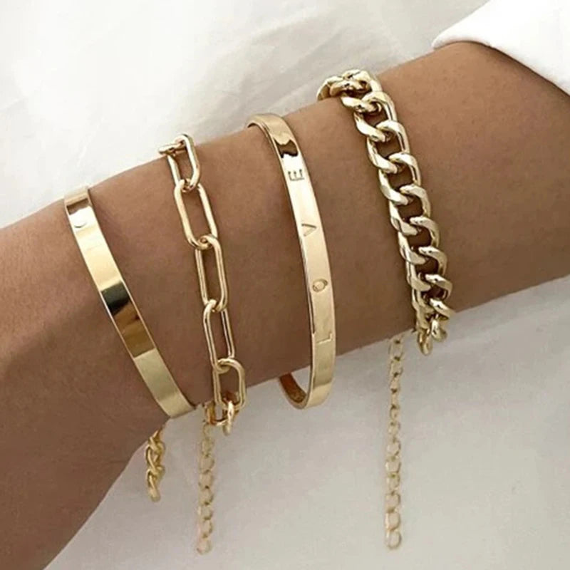 Golden Cuban Bracelet Set