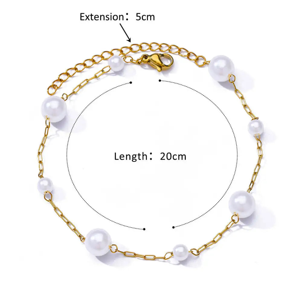 Pearl Gold Stainless Steel Anklet for Women