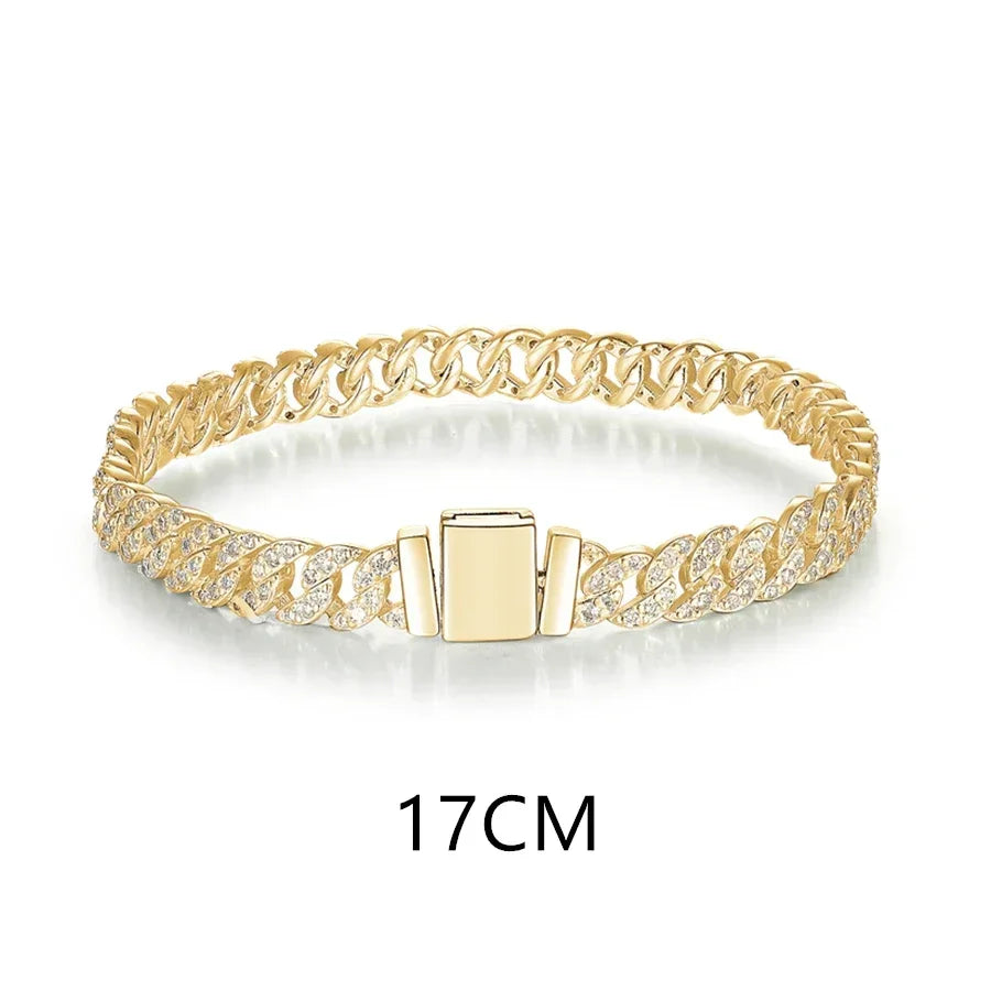 Shiny Cuban Bracelet & Necklace, Inlaid Jewelry for Women, Gift