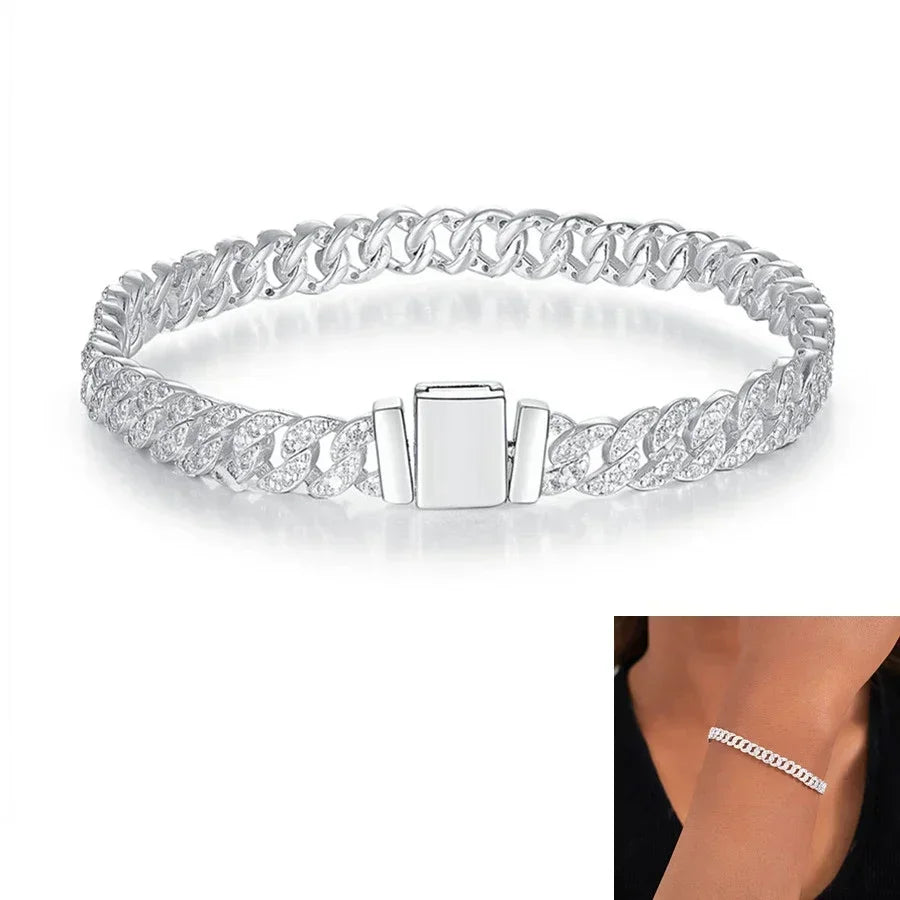 Shiny Cuban Bracelet & Necklace, Inlaid Jewelry for Women, Gift