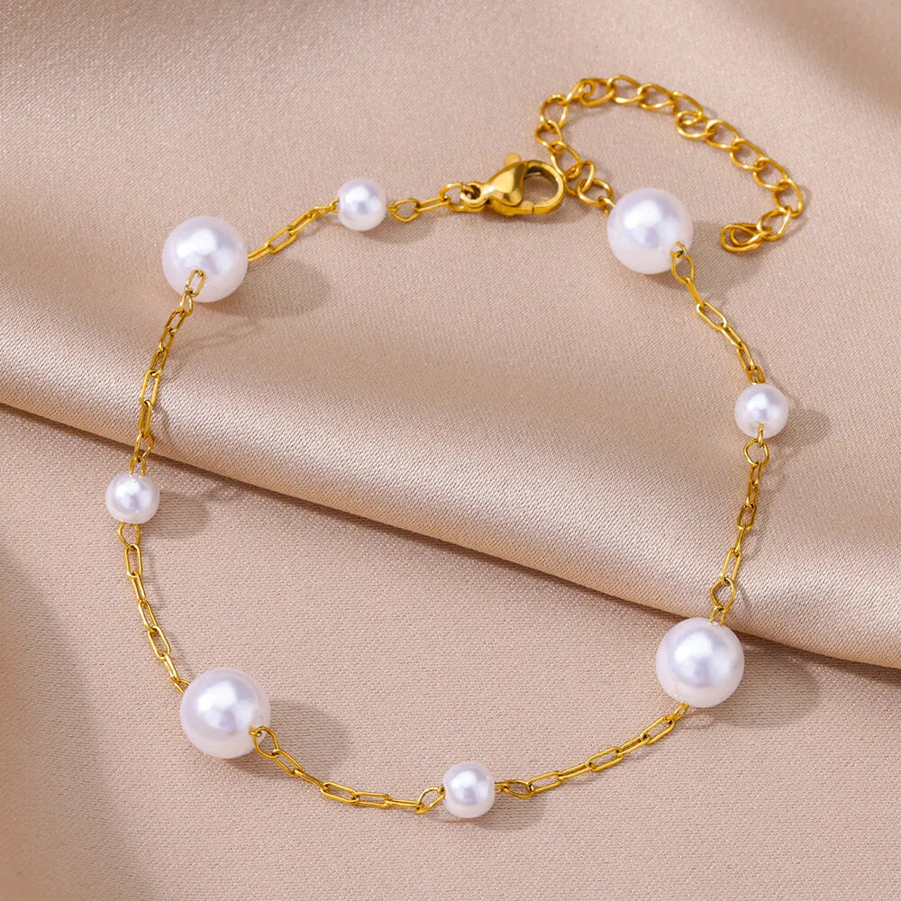 Gold Pearl Chain Anklet