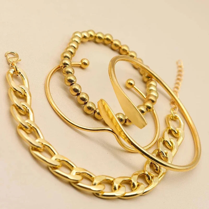 Golden Cuban Bracelet Set