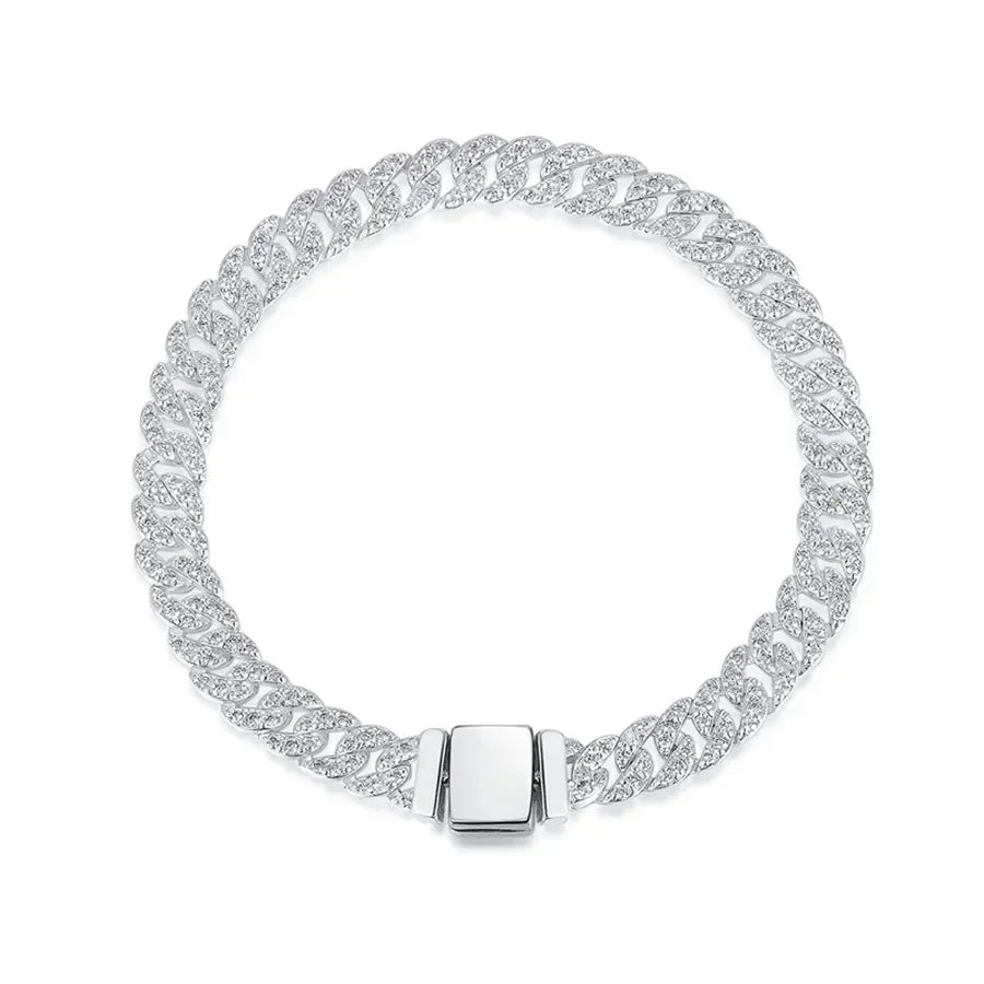 Shiny Cuban Bracelet & Necklace, Inlaid Jewelry for Women, Gift