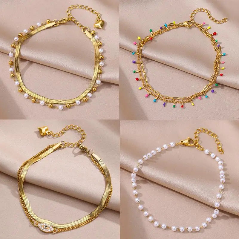 Gold Pearl Chain Anklet