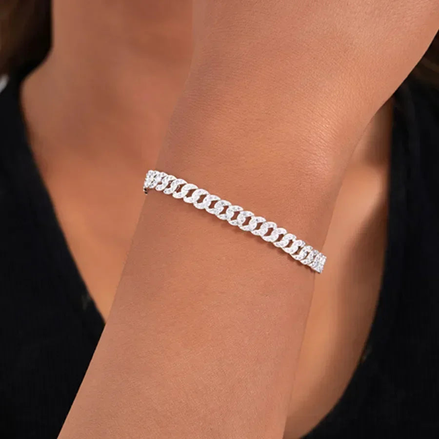 Shiny Cuban Bracelet & Necklace, Inlaid Jewelry for Women, Gift