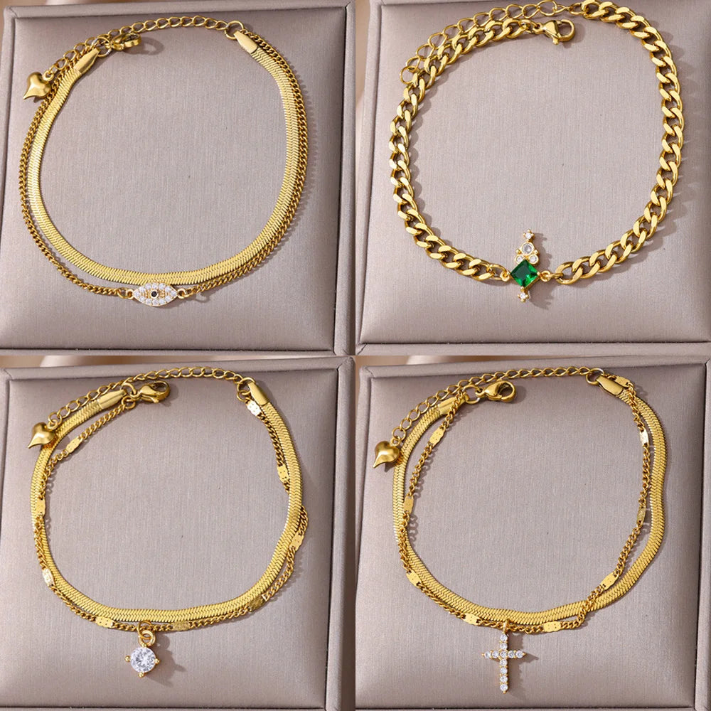 Turkish Evil Eye Gold Anklet for Women