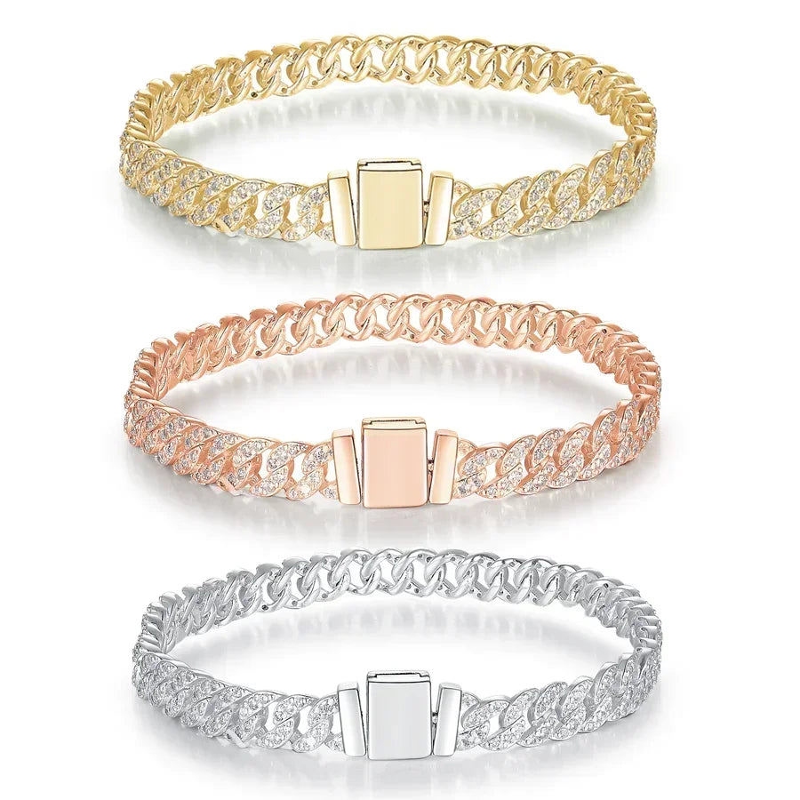 Shiny Cuban Bracelet & Necklace, Inlaid Jewelry for Women, Gift