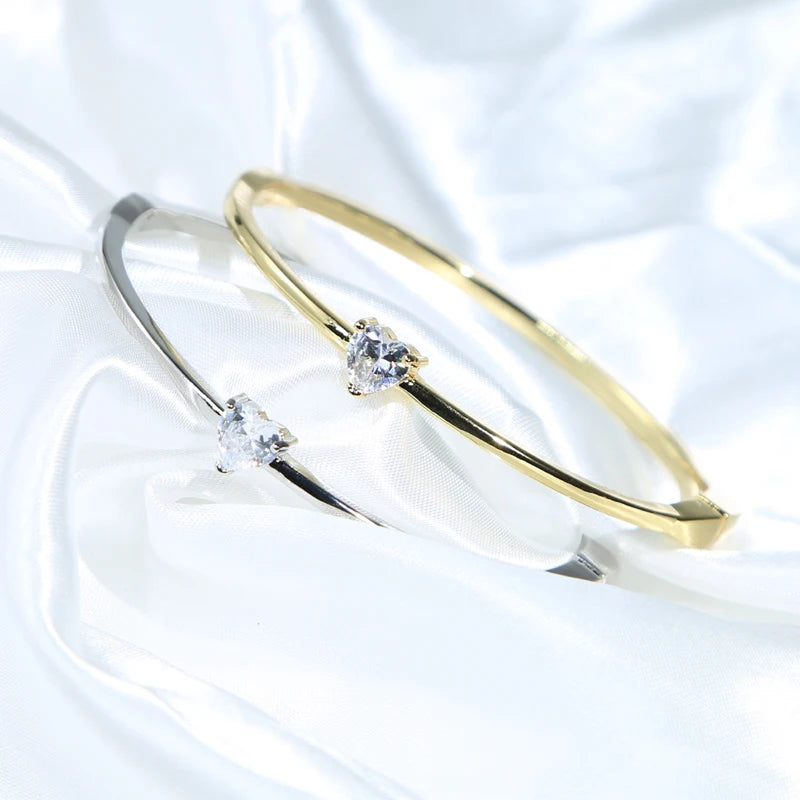 Geometric Gold & Silver Bangle, Minimalist Women’s Jewelry, Cubic Zircon Accent