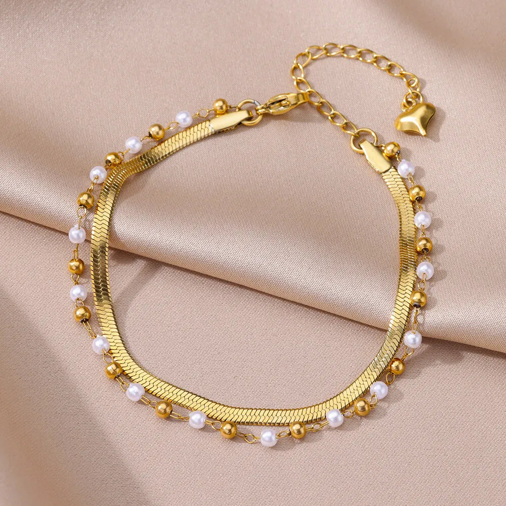 Gold Pearl Chain Anklet