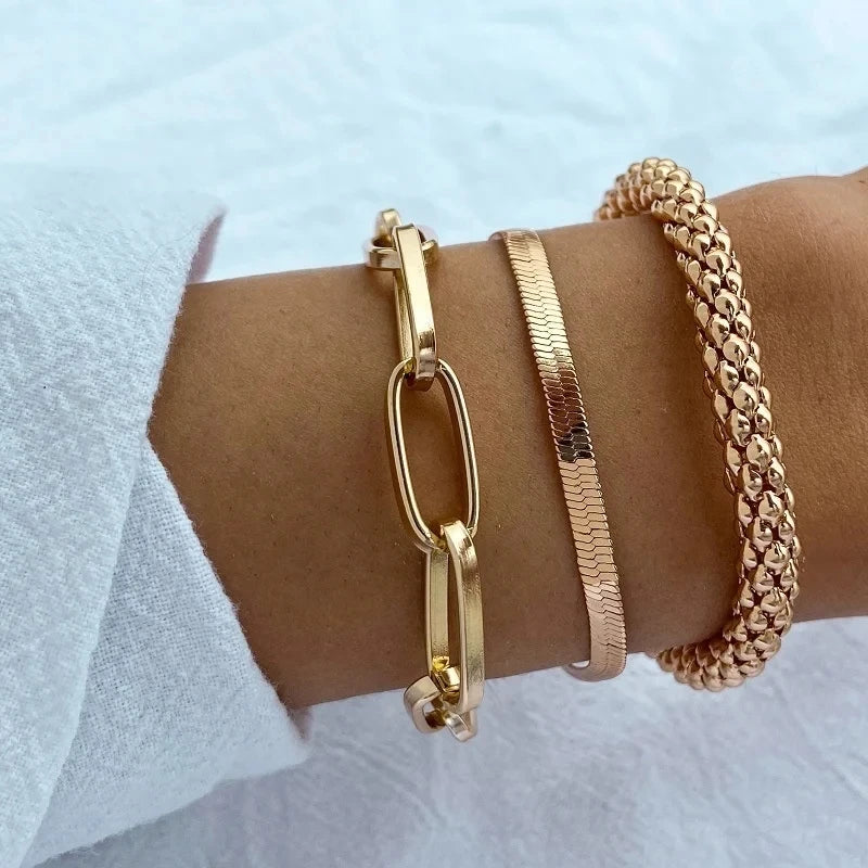 Golden Cuban Bracelet Set
