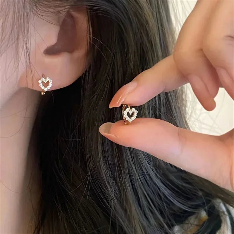 Hollow Heart Zircon Earrings
