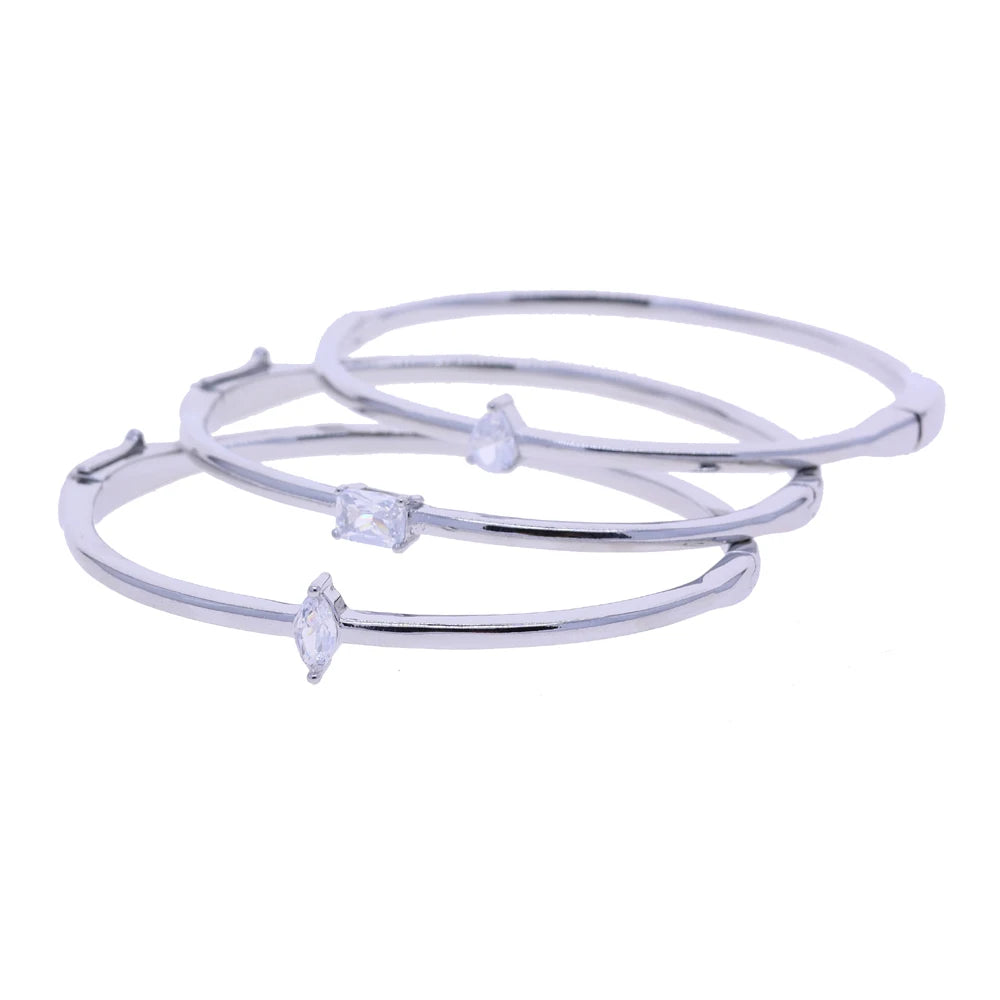 Geometric Gold & Silver Bangle, Minimalist Women’s Jewelry, Cubic Zircon Accent