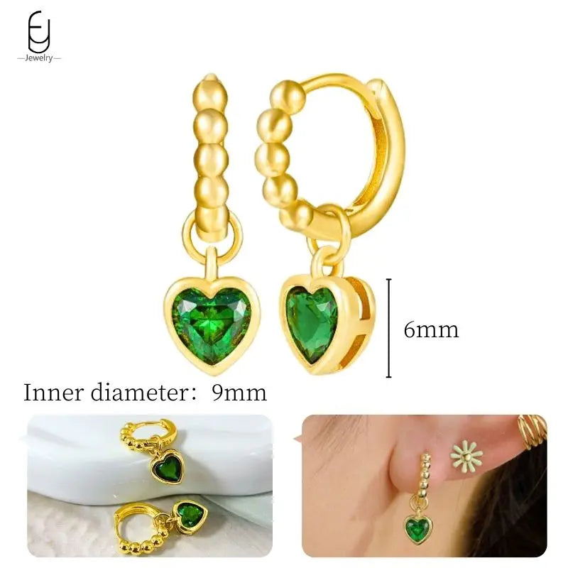 Gold Heart Zircon Earrings