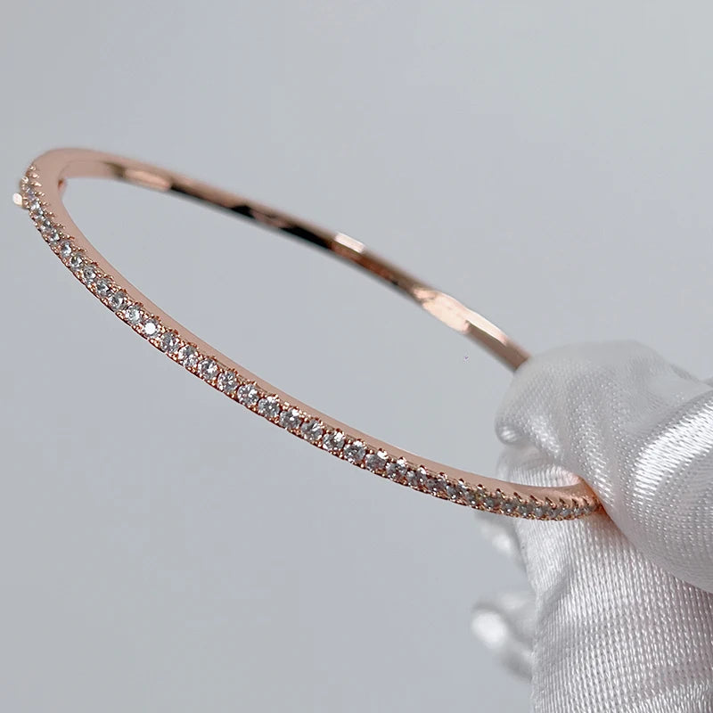 925 Sterling Silver Gold Bangle, Diamond Detail, Women’s Jewelry