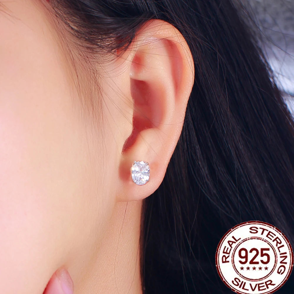 Oval Zircon Stud Earrings