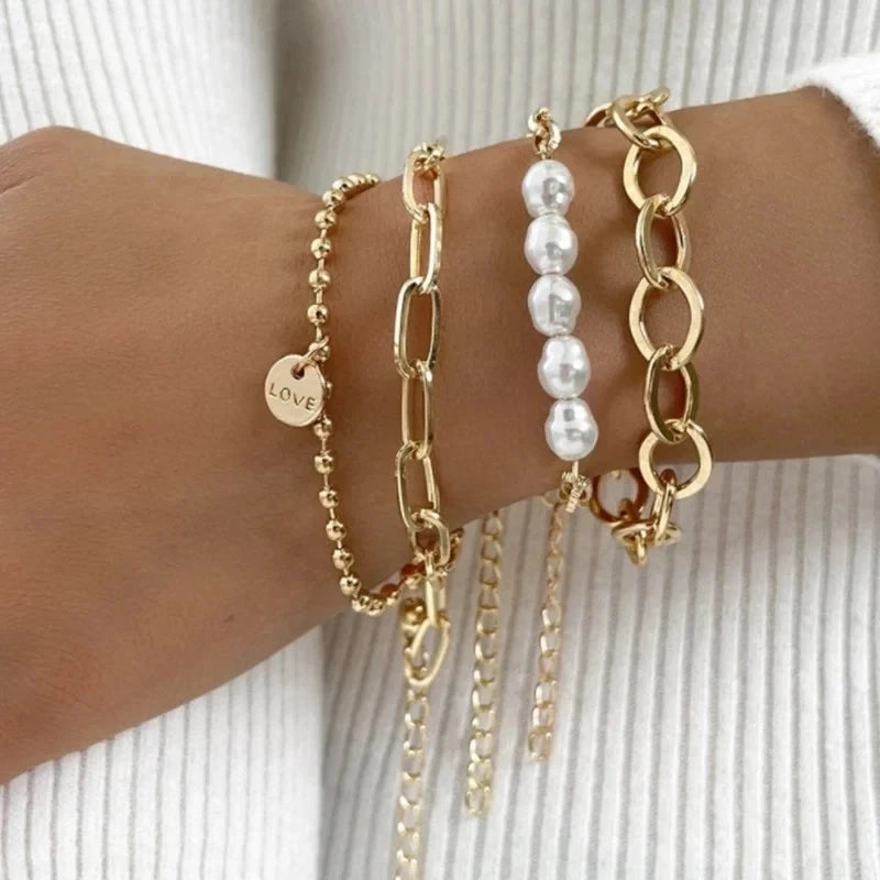 Golden Cuban Bracelet Set