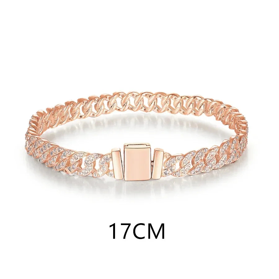 Shiny Cuban Bracelet & Necklace, Inlaid Jewelry for Women, Gift