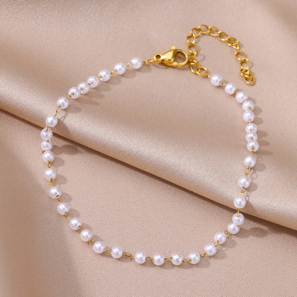 Gold Pearl Chain Anklet