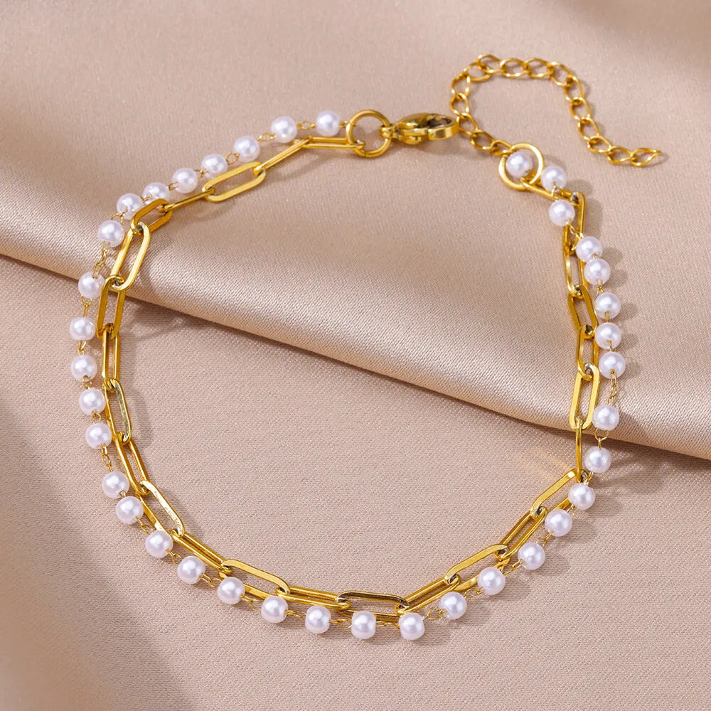 Gold Pearl Chain Anklet
