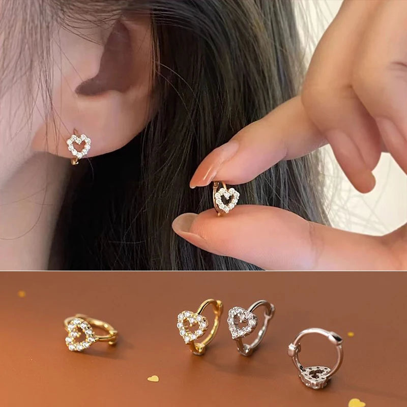 Hollow Heart Zircon Earrings