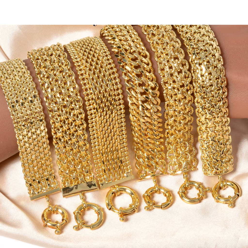 18MM Gold-Plated Copper Chain Bracelet, Unisex Miami Hip Hop Jewelry, Gift